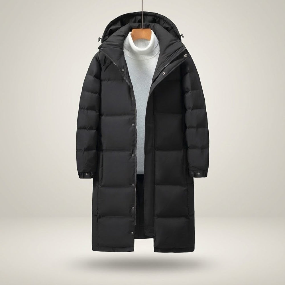 Men's Longline Insulated Hooded Puffer Coat Waterproof Jacket