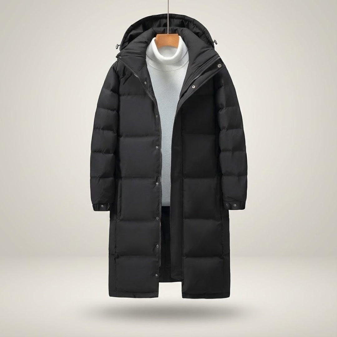 Men's Longline Insulated Hooded Puffer Coat Waterproof Jacket