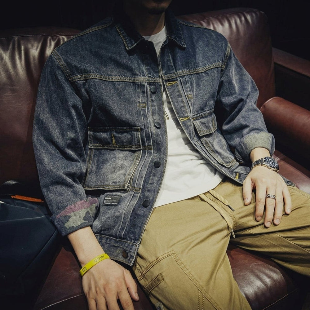 Men's Loose-Fit Washed Denim Jacket Carhartt-Style Bomber