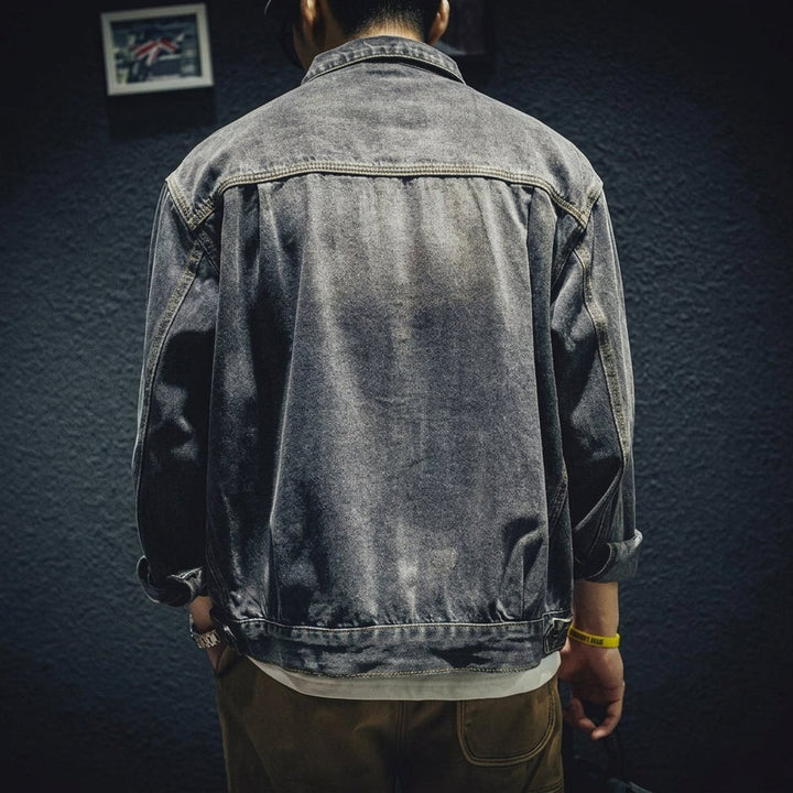 Men's Loose-Fit Washed Denim Jacket Carhartt-Style Bomber