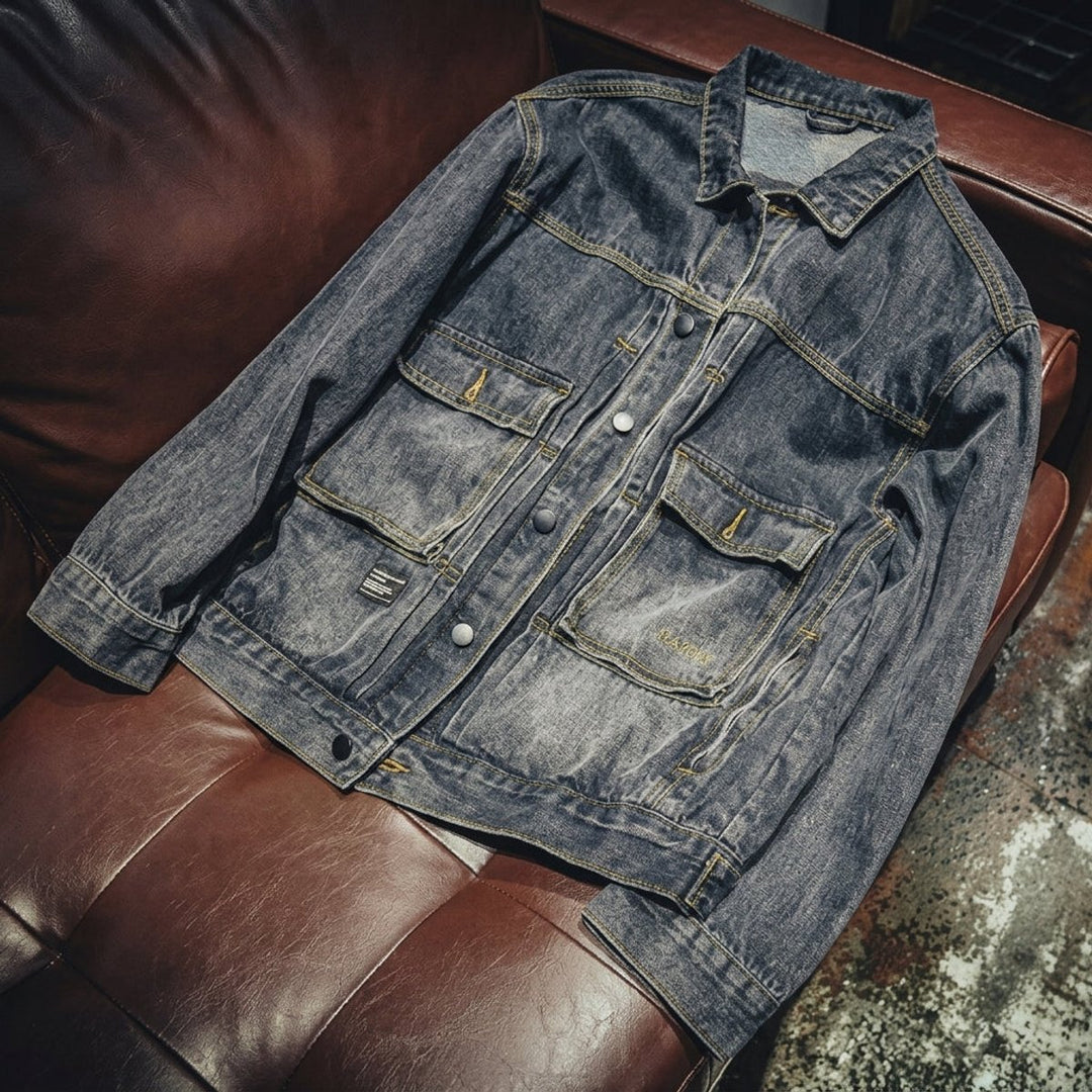 Men's Loose-Fit Washed Denim Jacket Carhartt-Style Bomber