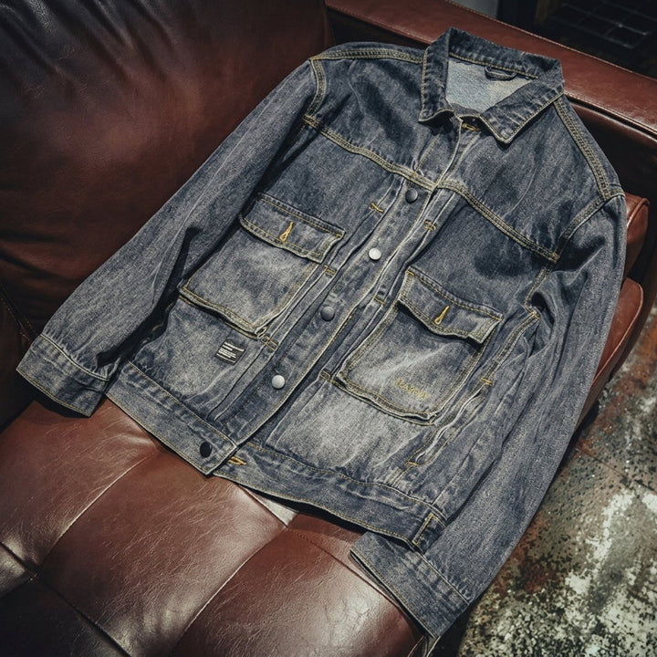 Men's Loose-Fit Washed Denim Jacket Carhartt-Style Bomber