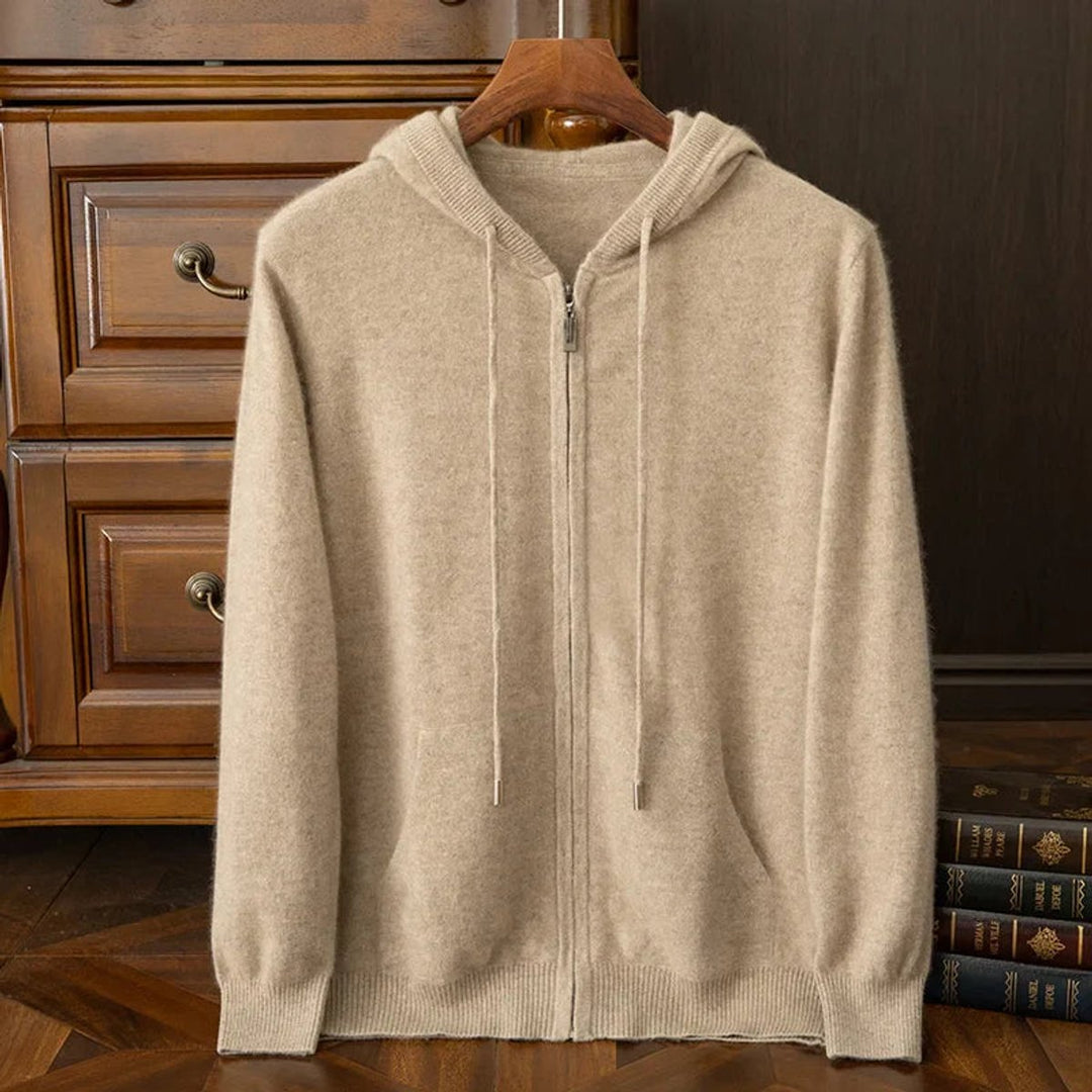 Men's Merino Wool Full-Zip Hoodie Knitted Jumper