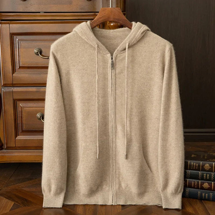 Men's Merino Wool Full-Zip Hoodie Knitted Jumper