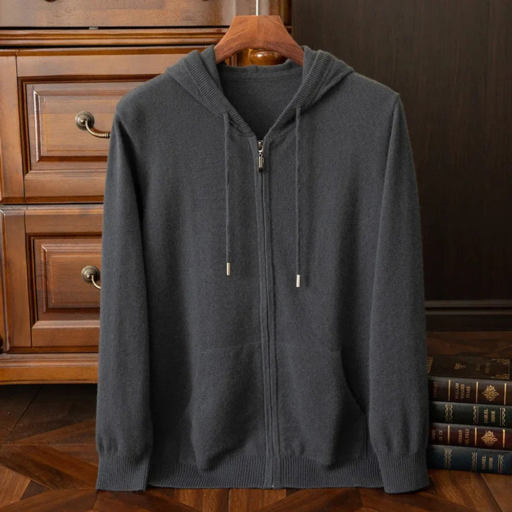 Men's Merino Wool Full-Zip Hoodie Knitted Jumper