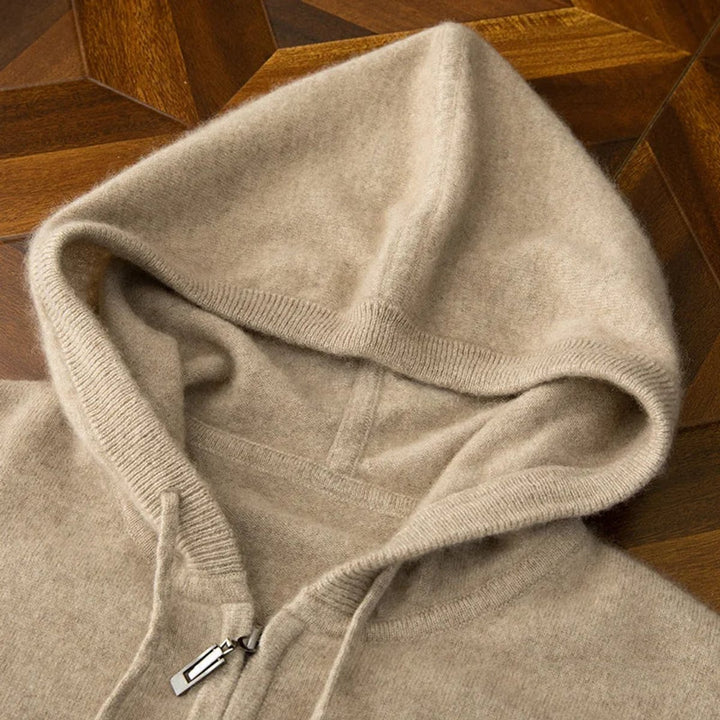 Men's Merino Wool Full-Zip Hoodie Knitted Jumper