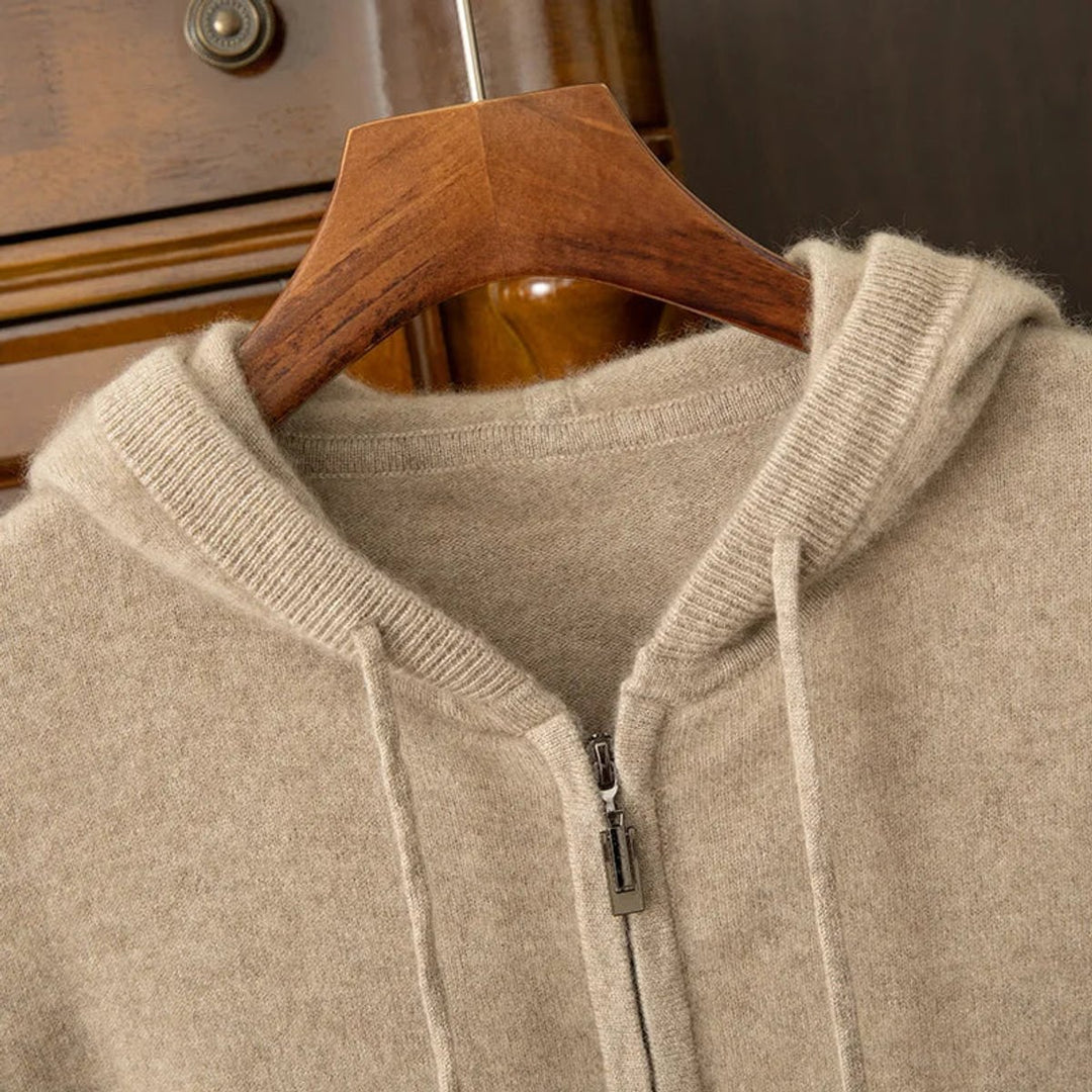 Men's Merino Wool Full-Zip Hoodie Knitted Jumper