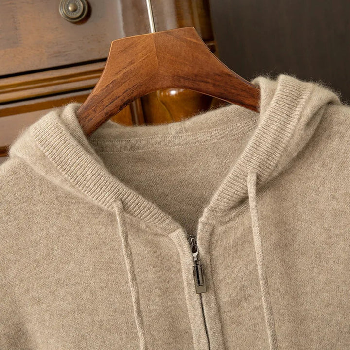 Men's Merino Wool Full-Zip Hoodie Knitted Jumper
