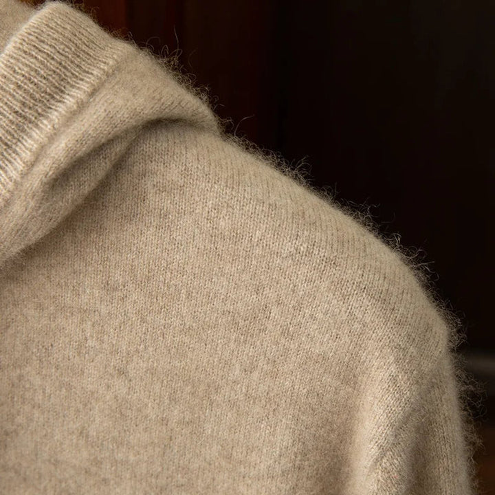 Men's Merino Wool Full-Zip Hoodie Knitted Jumper