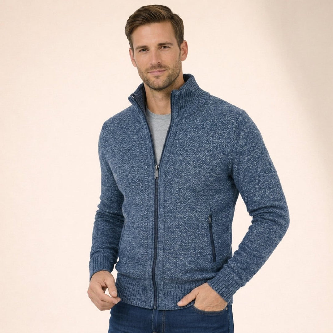 Men's Merino Wool Full-Zip Knitted Cardigan Jumper