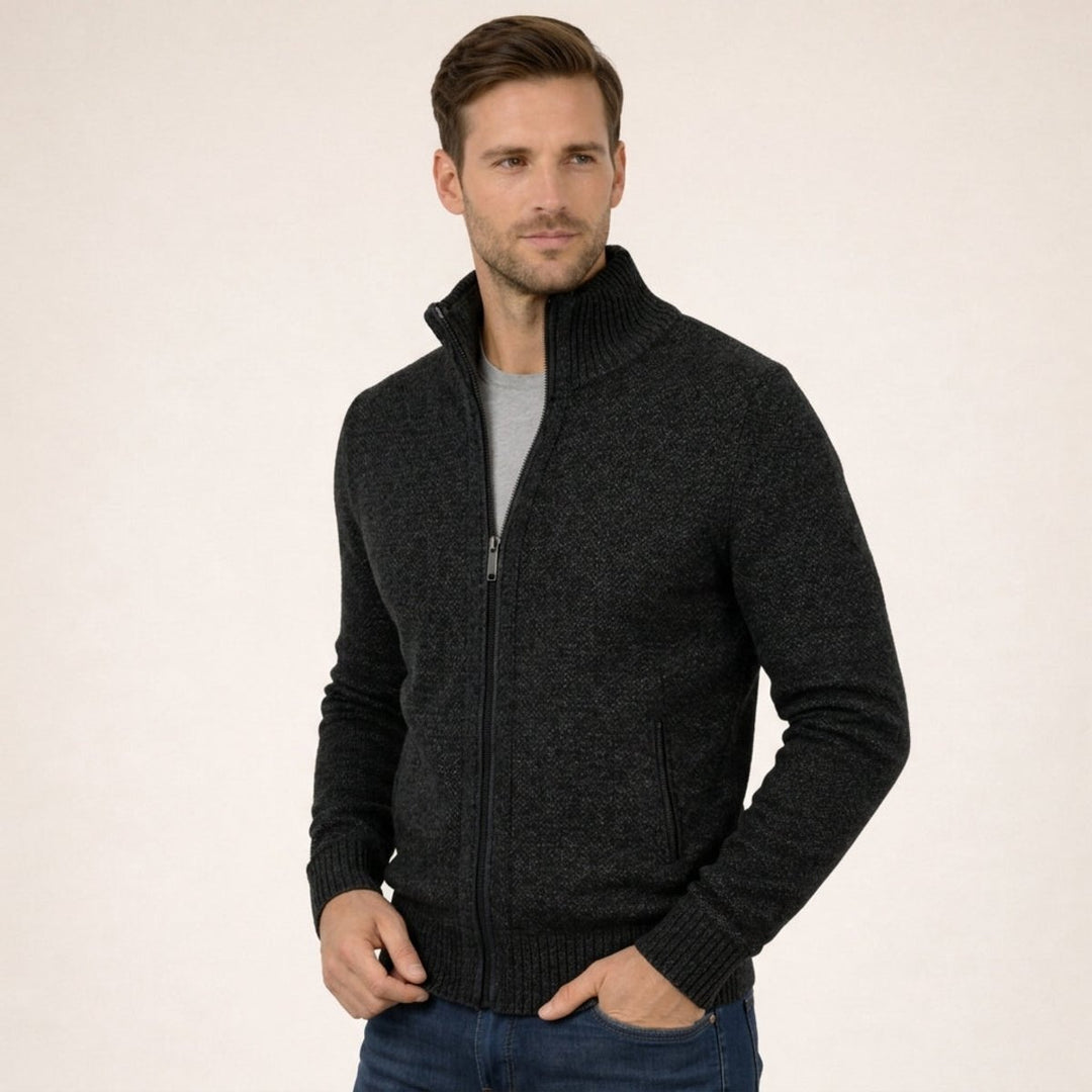 Men's Merino Wool Full-Zip Knitted Cardigan Jumper