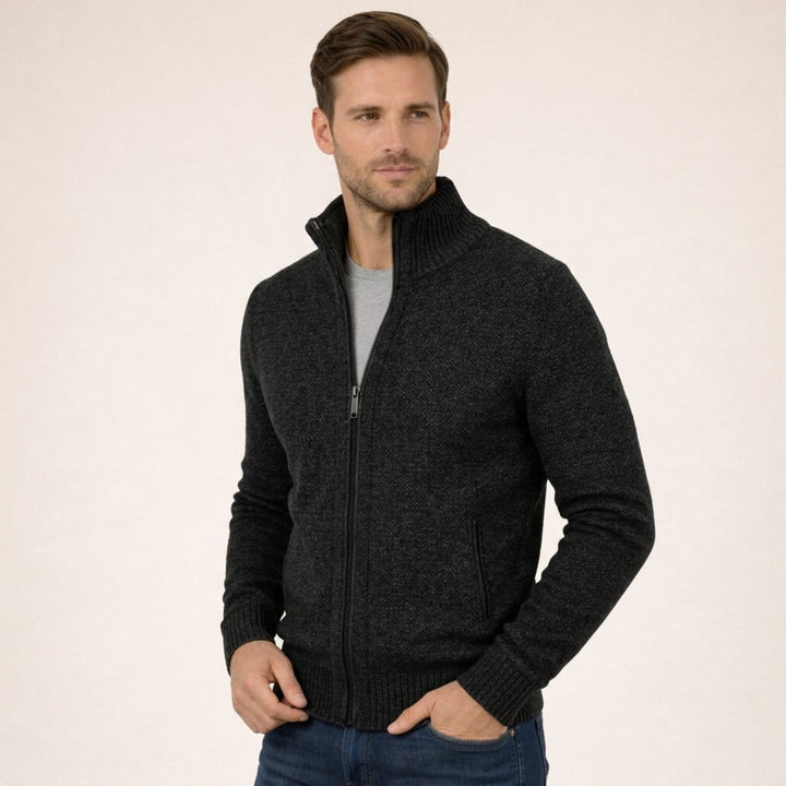 Men's Merino Wool Full-Zip Knitted Cardigan Jumper