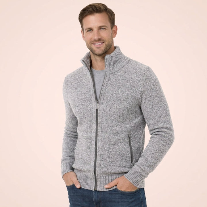 Men's Merino Wool Full-Zip Knitted Cardigan Jumper