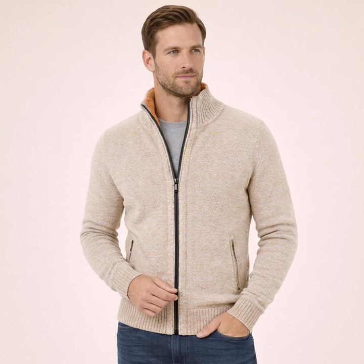 Men's Merino Wool Full-Zip Knitted Cardigan Jumper