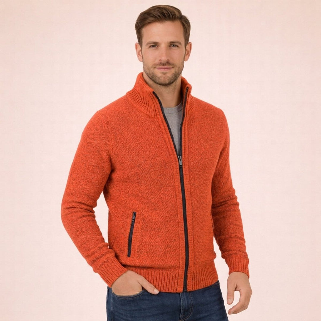 Men's Merino Wool Full-Zip Knitted Cardigan Jumper