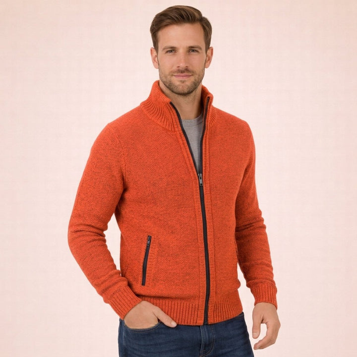 Men's Merino Wool Full-Zip Knitted Cardigan Jumper