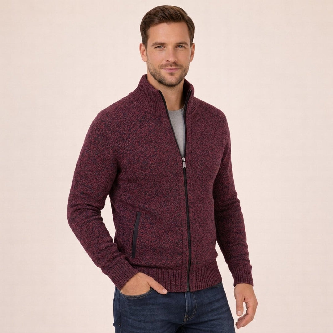 Men's Merino Wool Full-Zip Knitted Cardigan Jumper