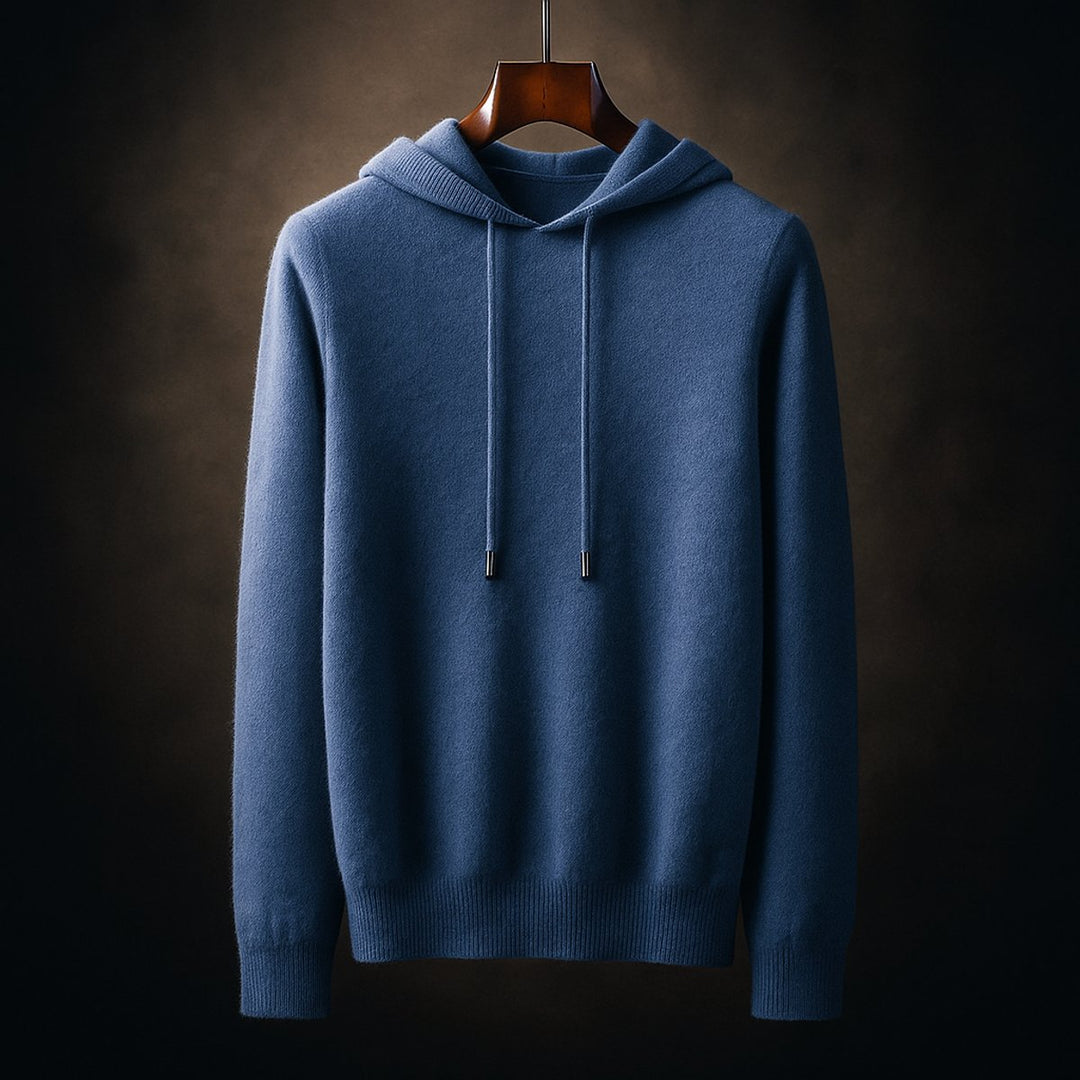 Mens Merino Wool Knitted Hoodie Jumper Drawstring Hood