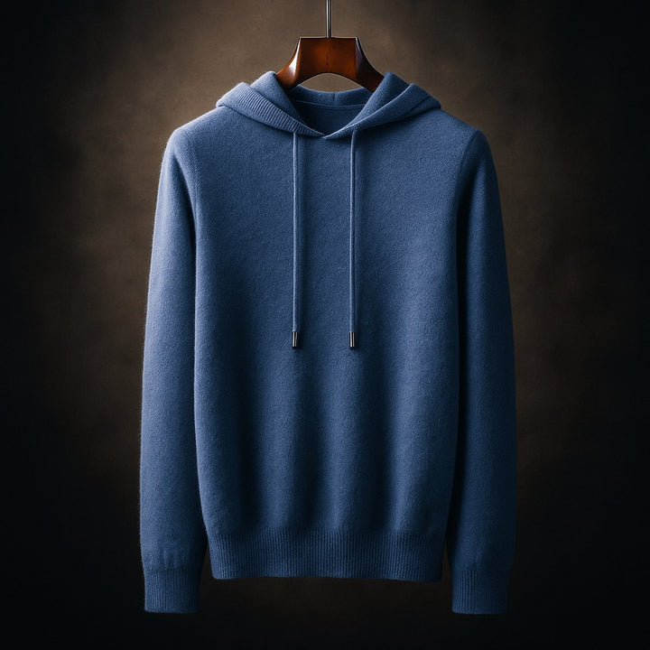 Mens Merino Wool Knitted Hoodie Jumper Drawstring Hood