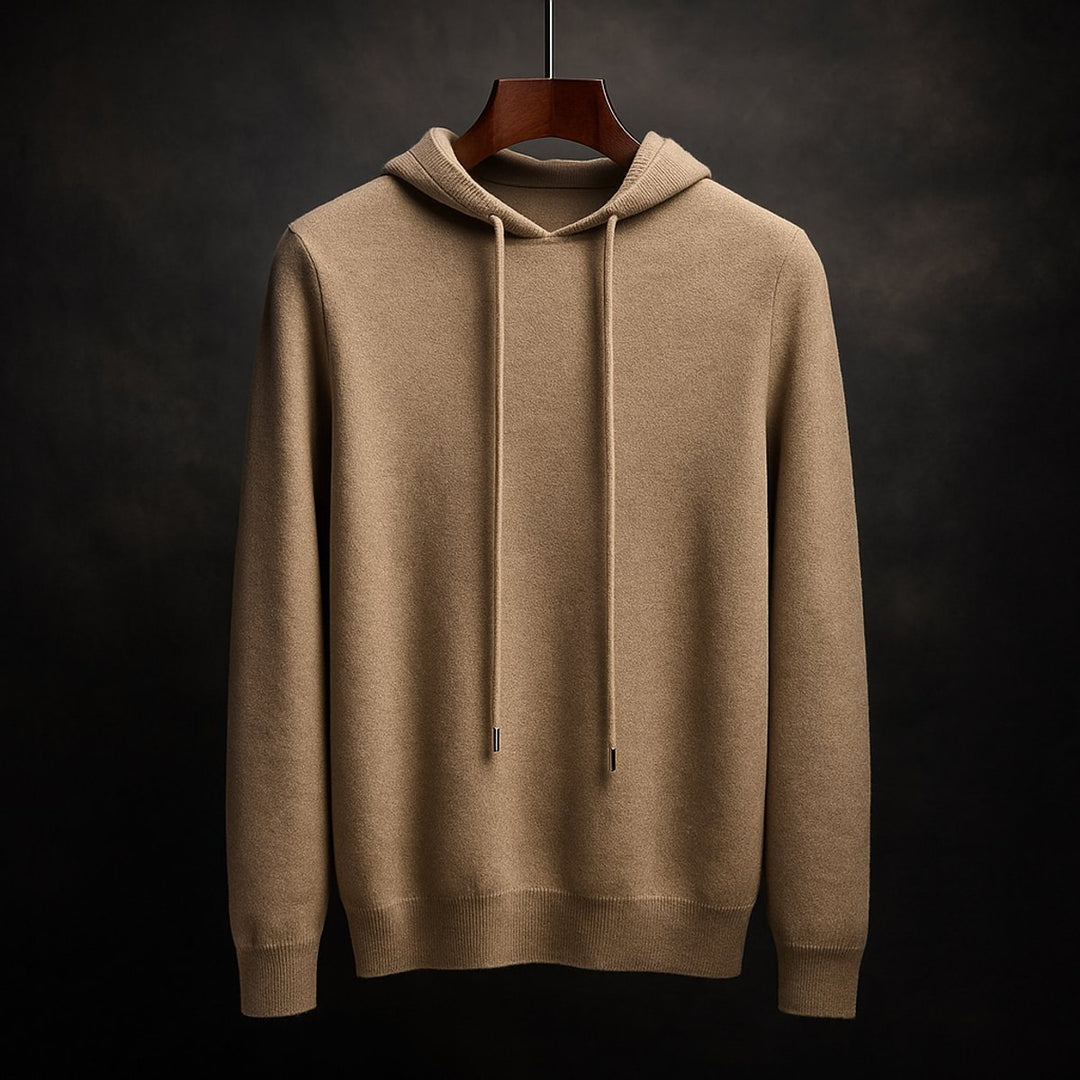 Mens Merino Wool Knitted Hoodie Jumper Drawstring Hood