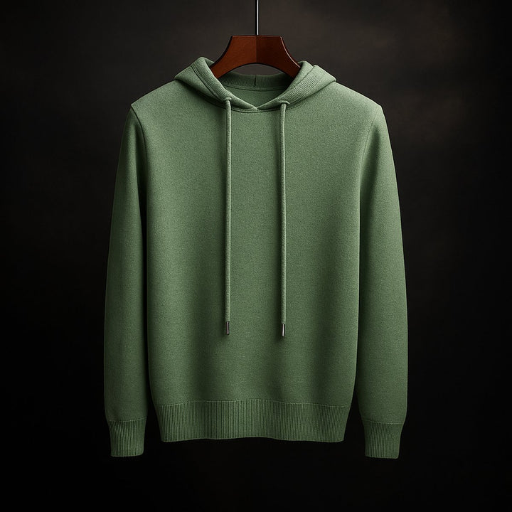Mens Merino Wool Knitted Hoodie Jumper Drawstring Hood