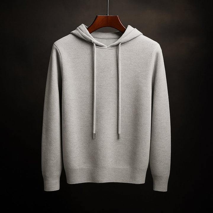Mens Merino Wool Knitted Hoodie Jumper Drawstring Hood