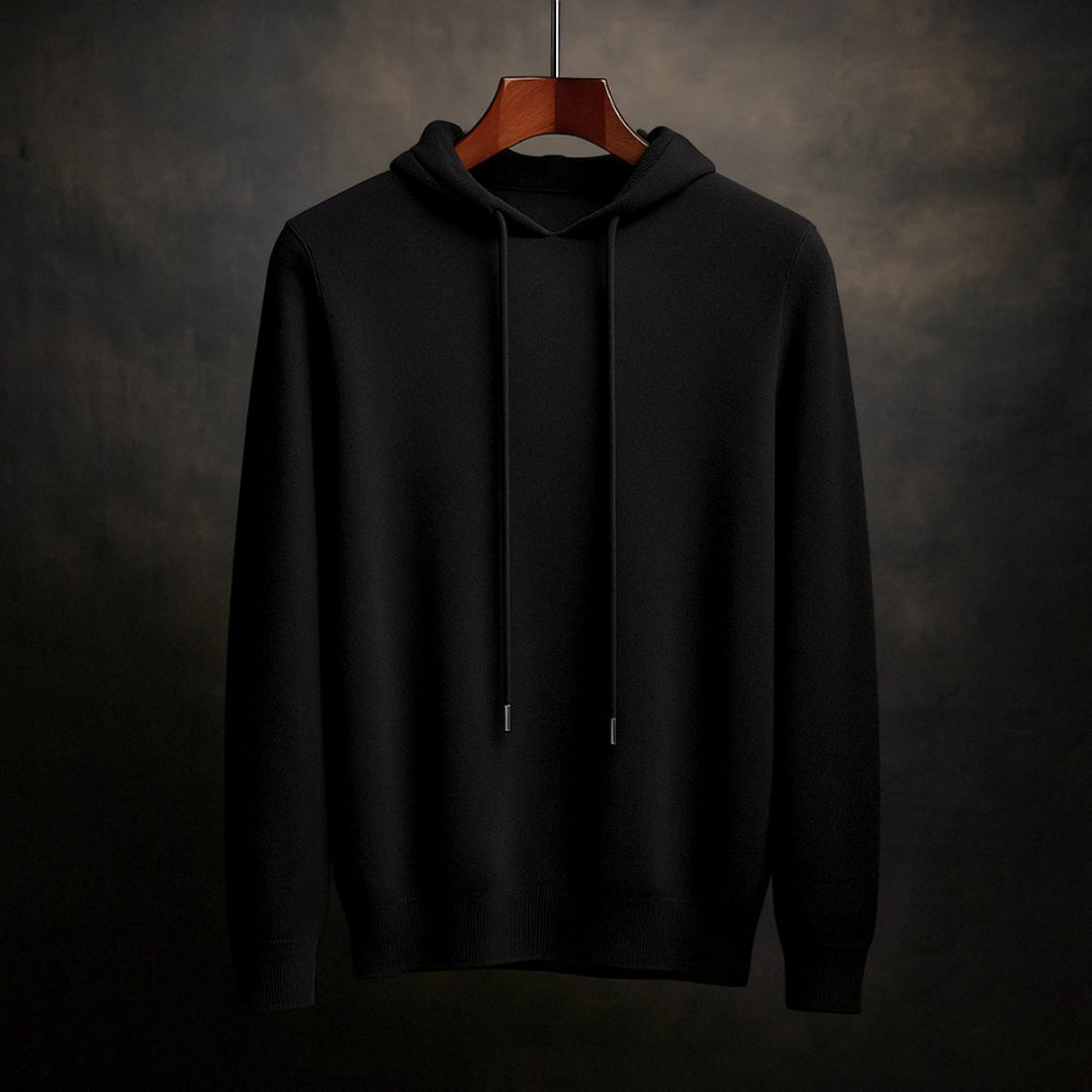 Mens Merino Wool Knitted Hoodie Jumper Drawstring Hood