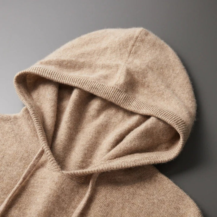 Mens Merino Wool Knitted Hoodie Jumper Drawstring Hood