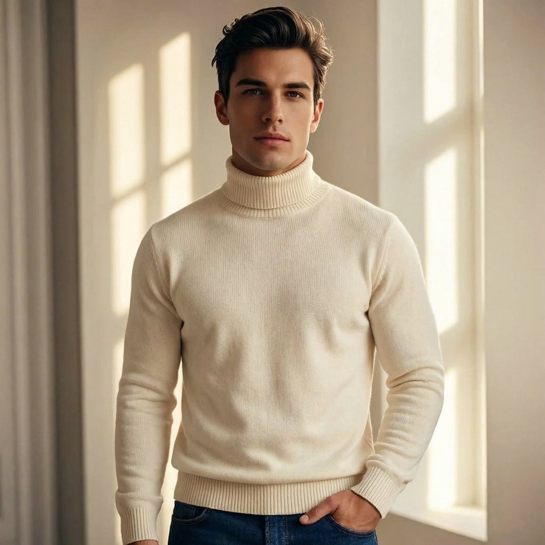 Men's Merino Wool Turtleneck Knitted Jumper Lightweight