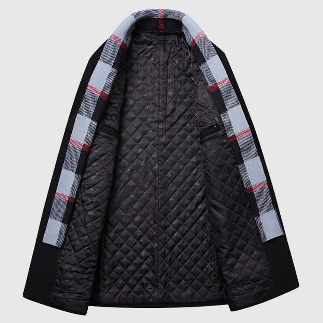 Mens Notch Lapel Wool-Blend Overcoat Scarf-Lined Winter Jacket