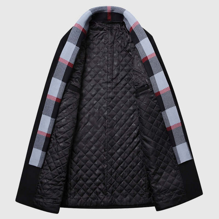 Mens Notch Lapel Wool-Blend Overcoat Scarf-Lined Winter Jacket