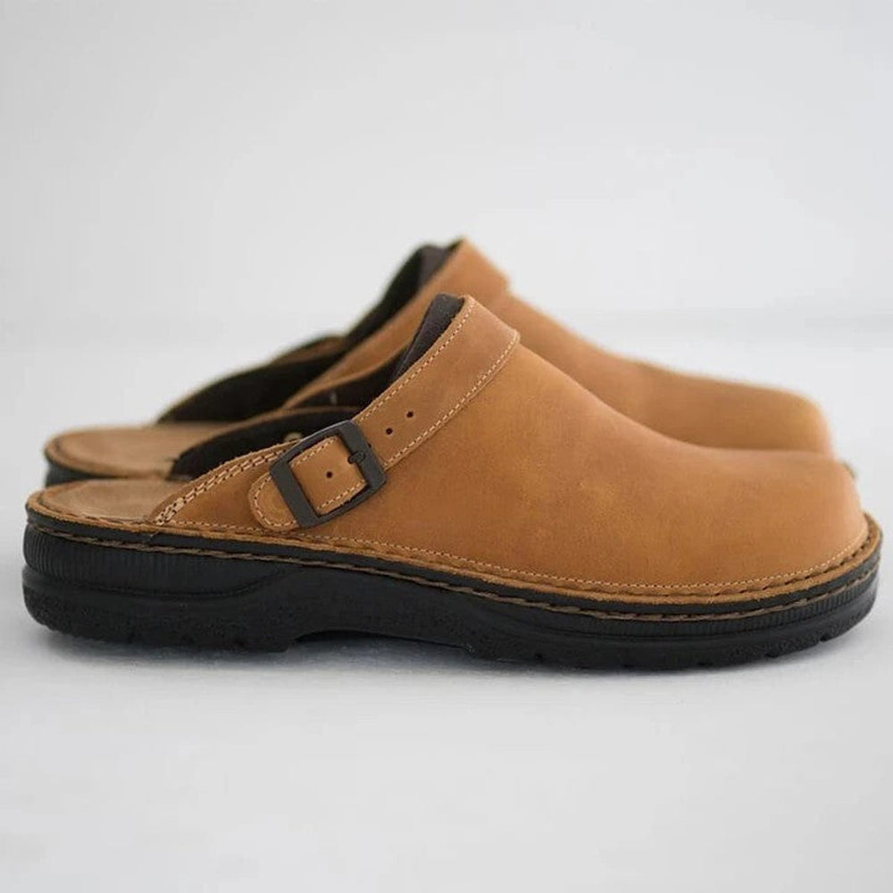 Men's Orthopedic Leather Slip-On Clogs Buckle Mules