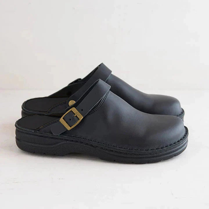 Men's Orthopedic Leather Slip-On Clogs Buckle Mules
