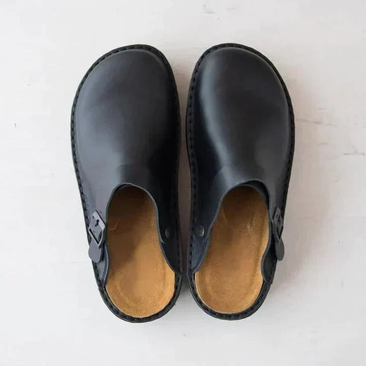 Men's Orthopedic Leather Slip-On Clogs Buckle Mules