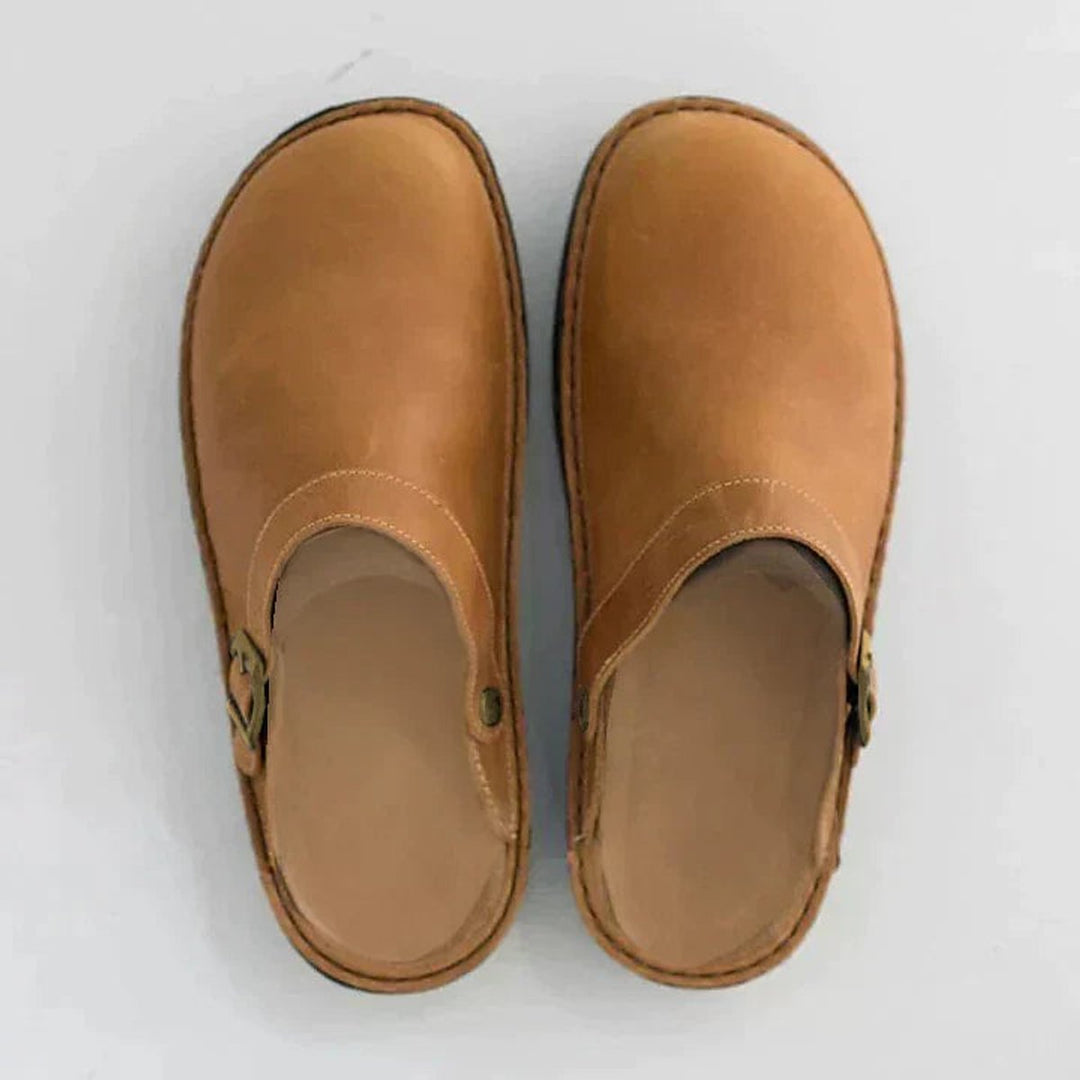 Men's Orthopedic Leather Slip-On Clogs Buckle Mules