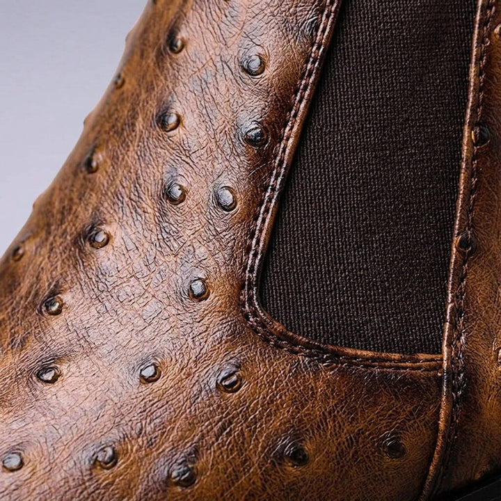 Men's Ostrich-Embossed Leather Chelsea Ankle Boots Slip-On