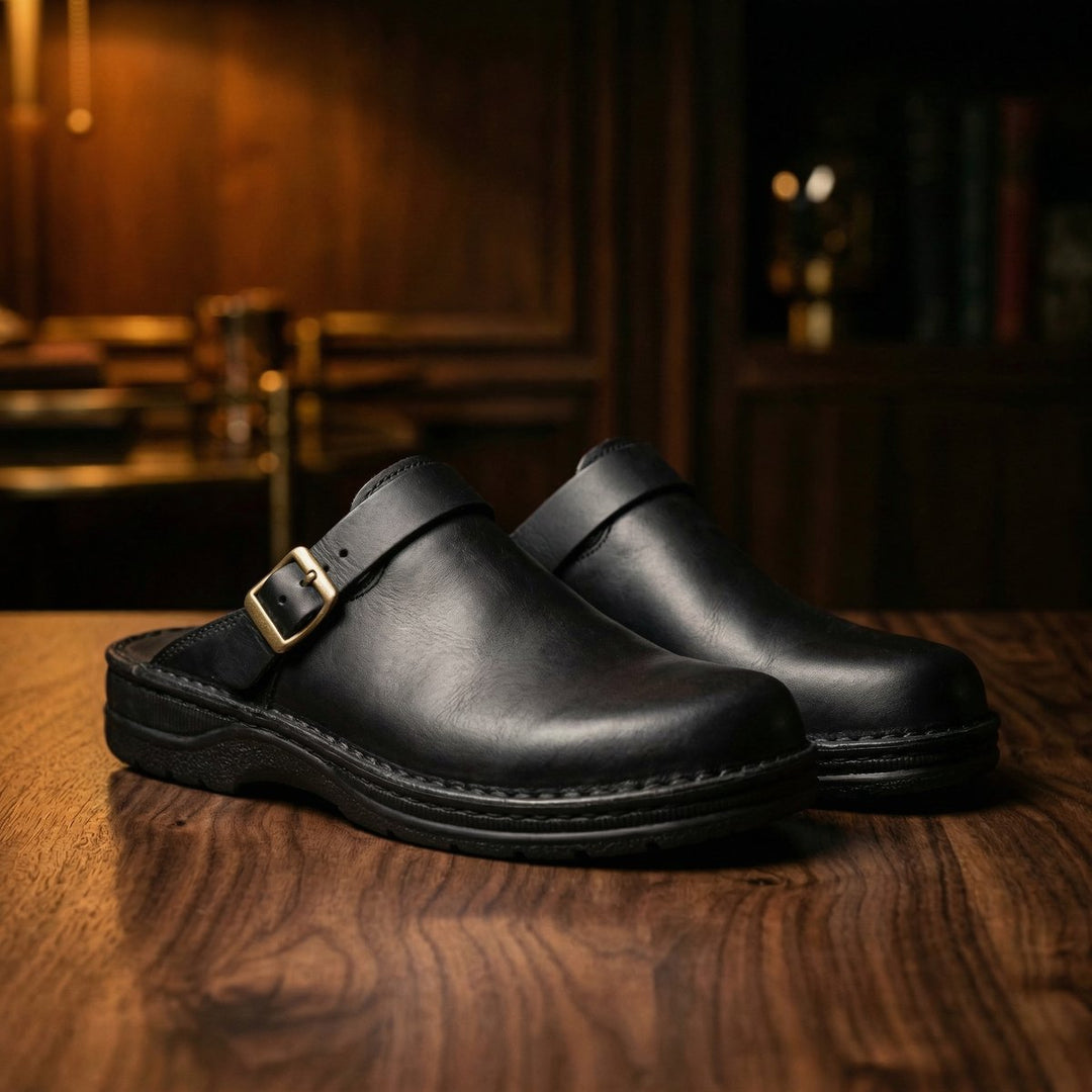 Men's Premium Leather Slip-On Clogs