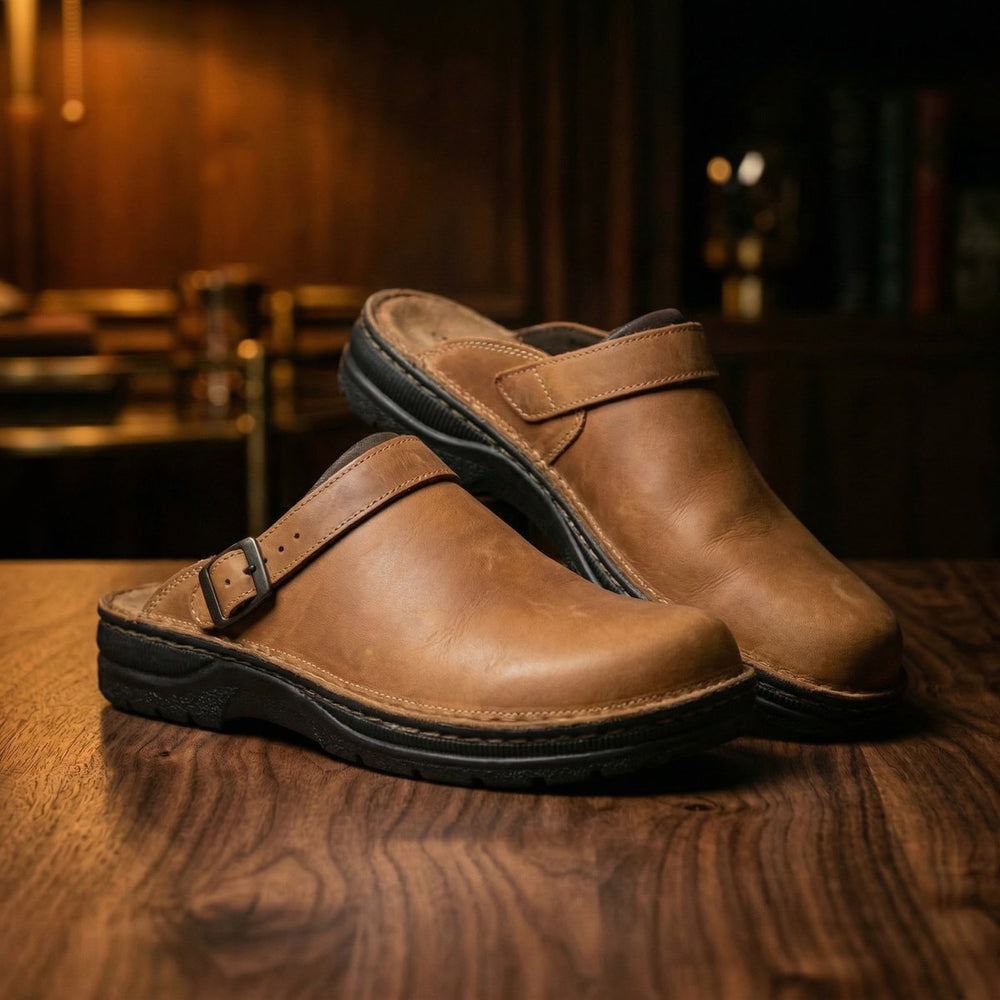 Men's Premium Leather Slip-On Clogs