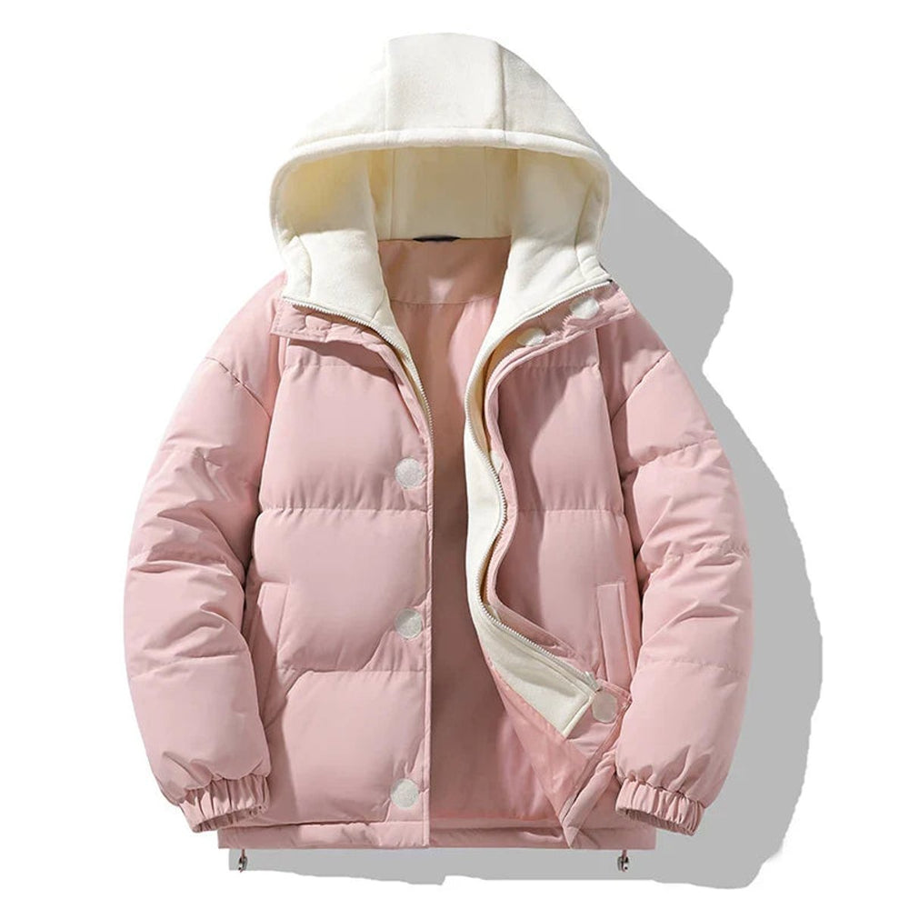 Mens Puffer Jacket Unisex Hooded Contrast Quilted Winter Coat
