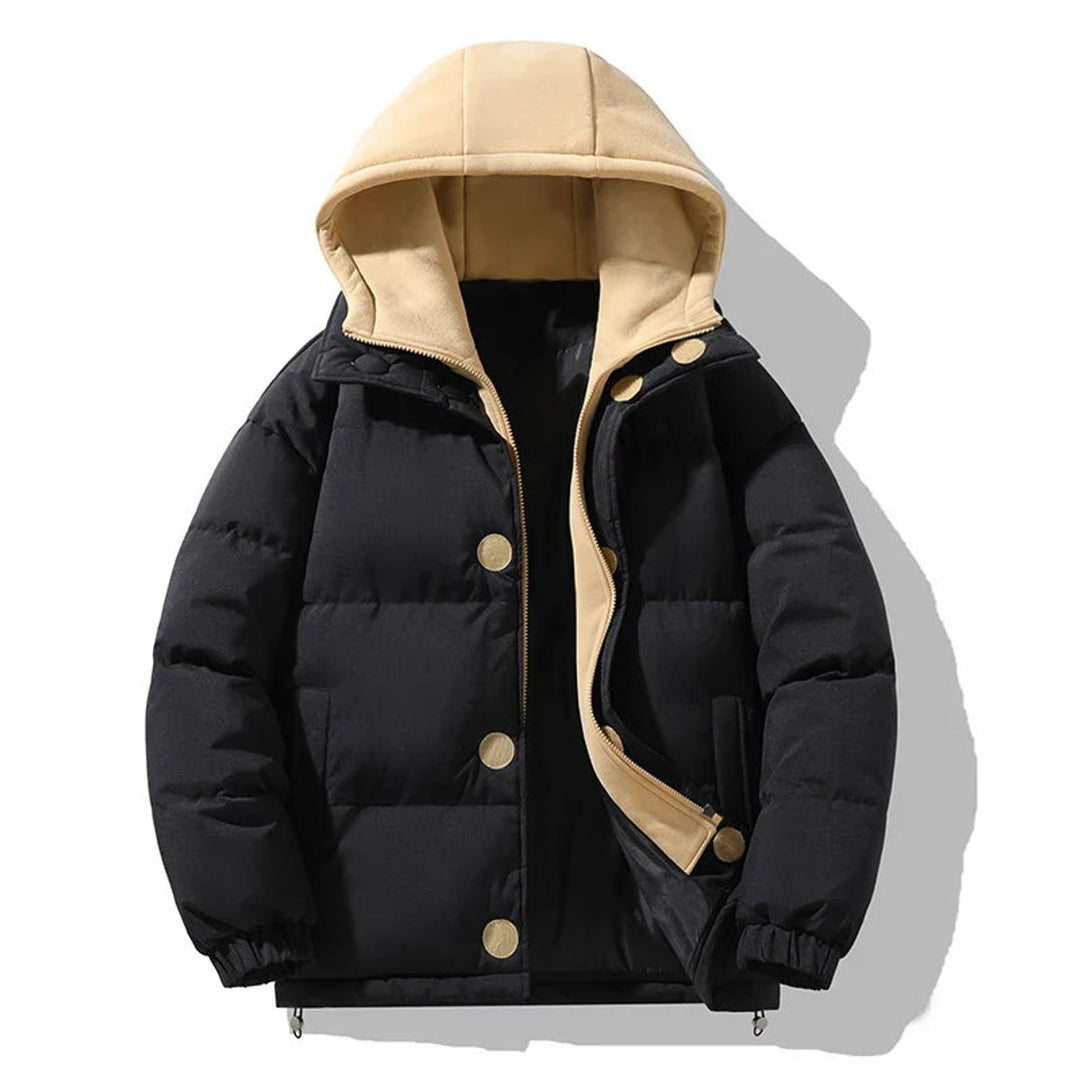 Mens Puffer Jacket Unisex Hooded Contrast Quilted Winter Coat