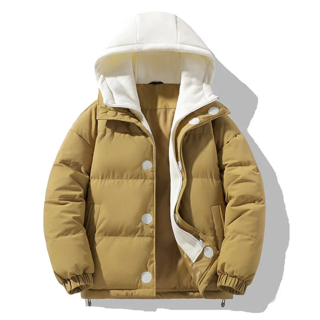 Mens Puffer Jacket Unisex Hooded Contrast Quilted Winter Coat
