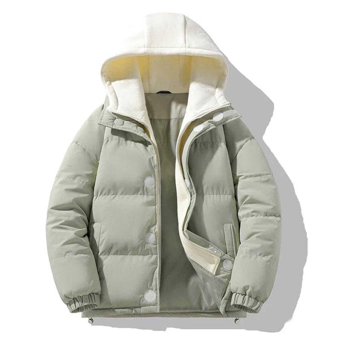 Mens Puffer Jacket Unisex Hooded Contrast Quilted Winter Coat