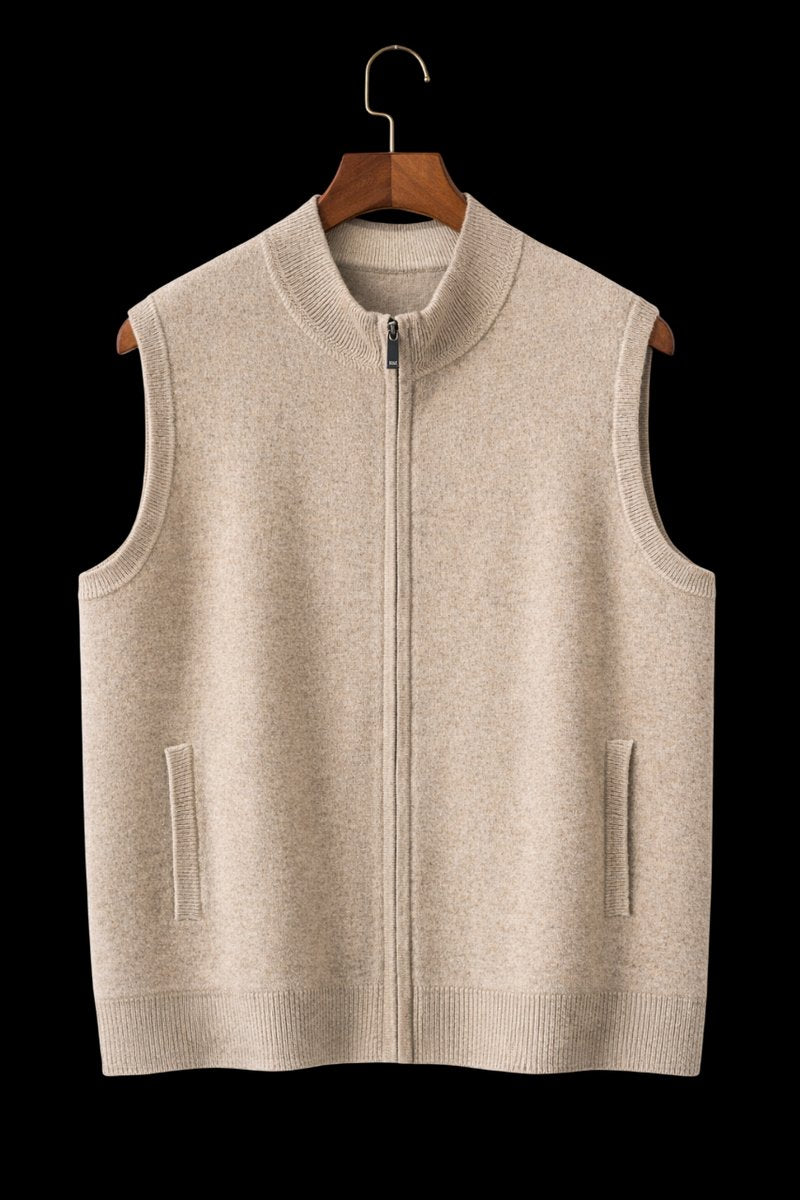 Men's Pure Cashmere Sleeveless Full-Zip Knitted Vest