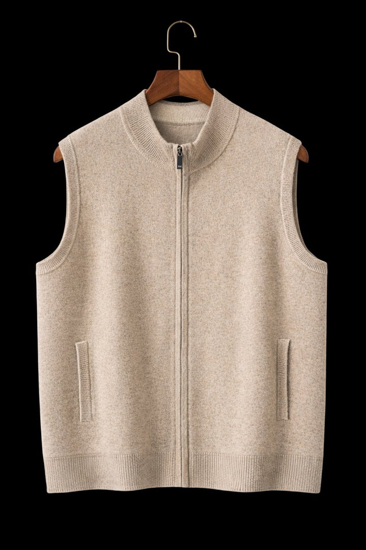 Men's Pure Cashmere Sleeveless Full-Zip Knitted Vest