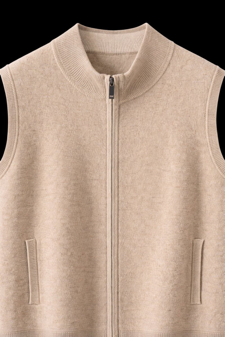 Men's Pure Cashmere Sleeveless Full-Zip Knitted Vest