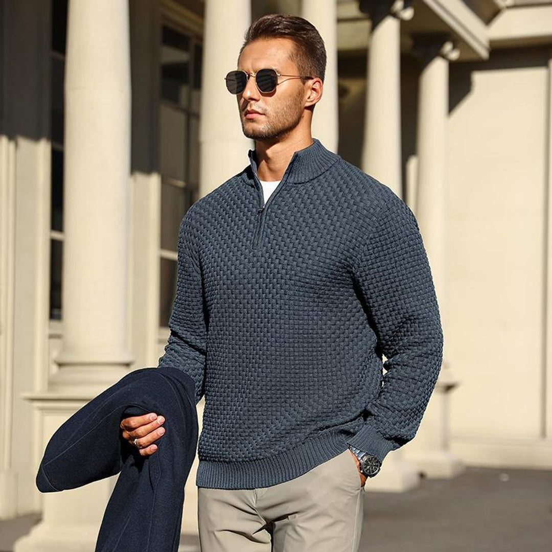 Men's Quarter-Zip Basket-Knit Pullover Jumper