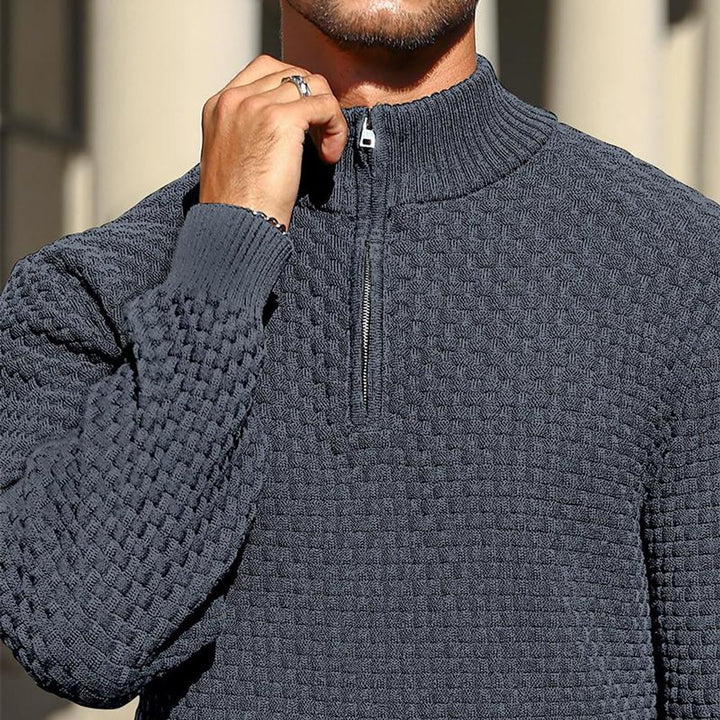 Men's Quarter-Zip Basket-Knit Pullover Jumper