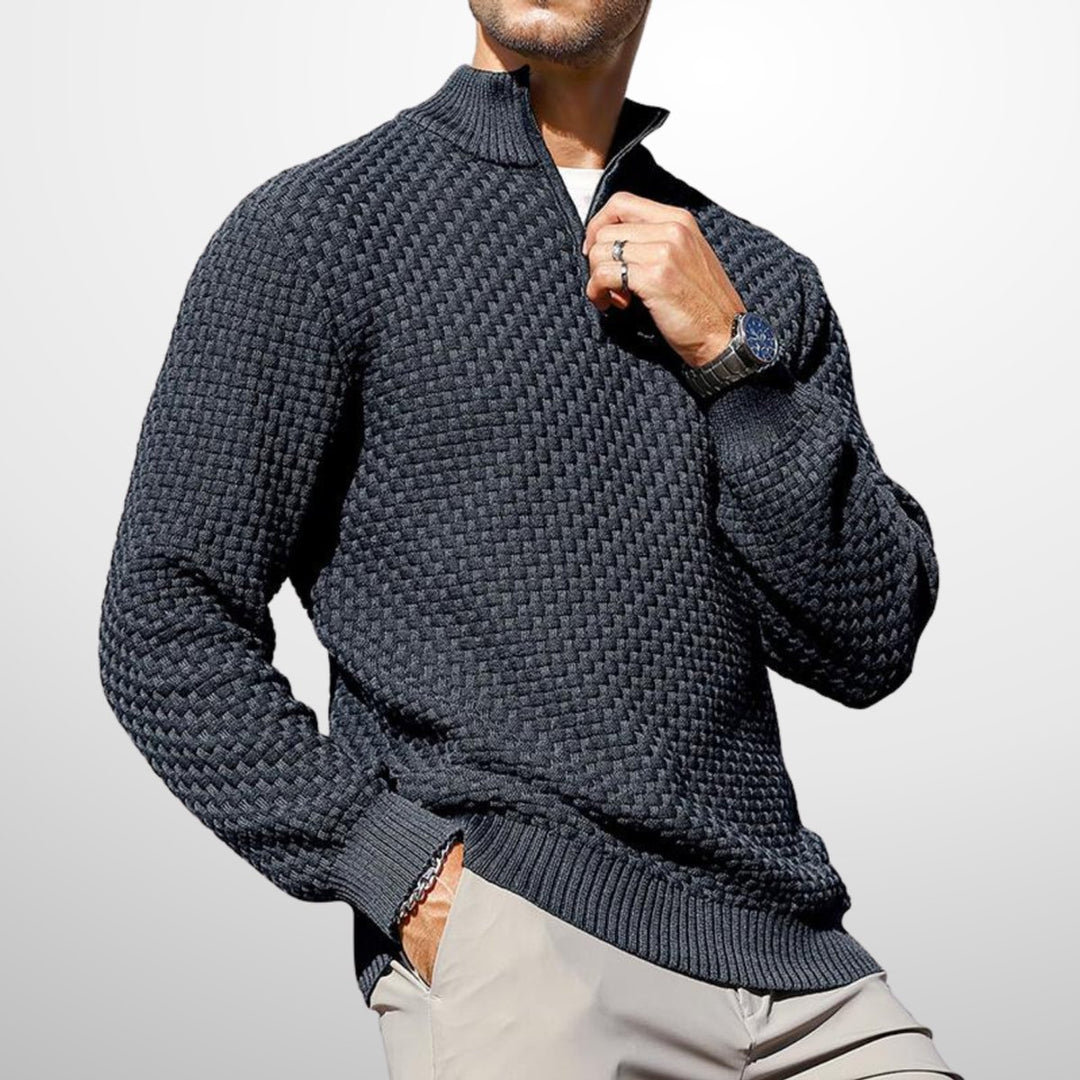 Men's Quarter-Zip Basket-Knit Pullover Jumper