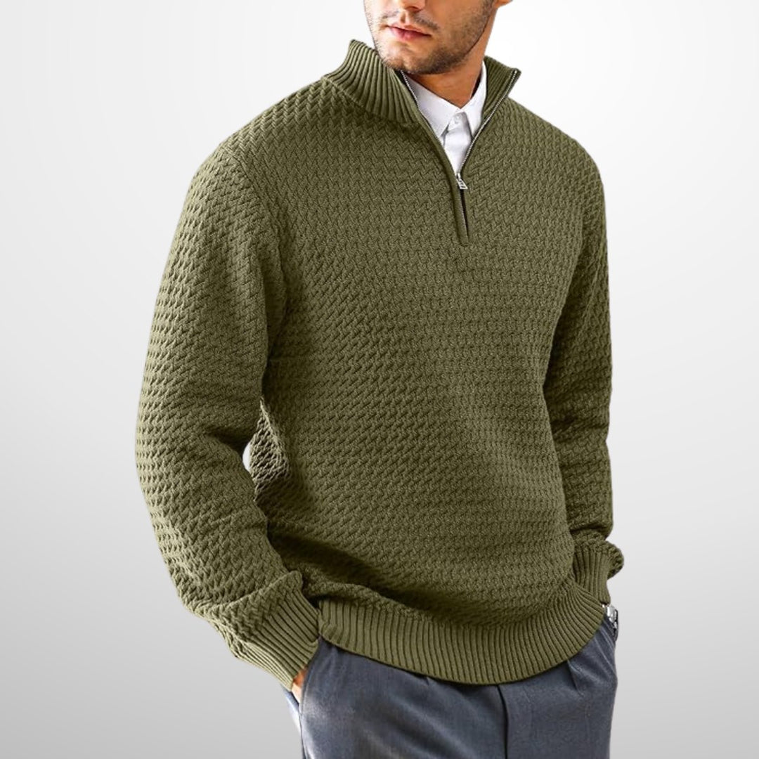 Men's Quarter-Zip Basket-Knit Pullover Jumper