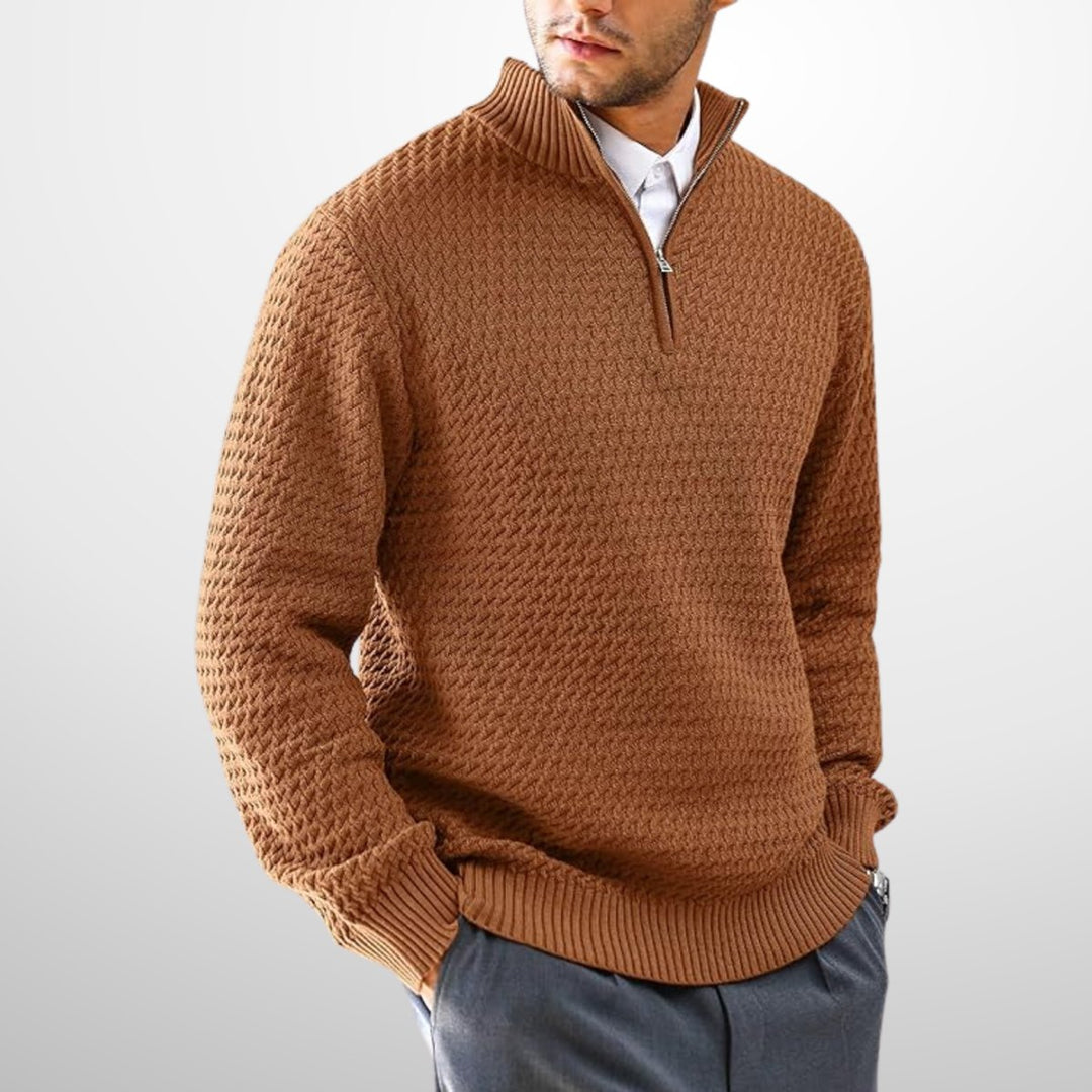 Men's Quarter-Zip Basket-Knit Pullover Jumper